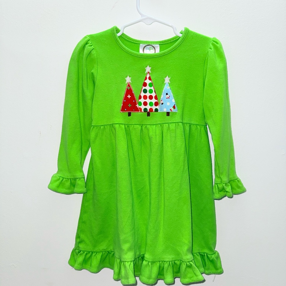 4T Green Kids Casual Dress with Christmas Design